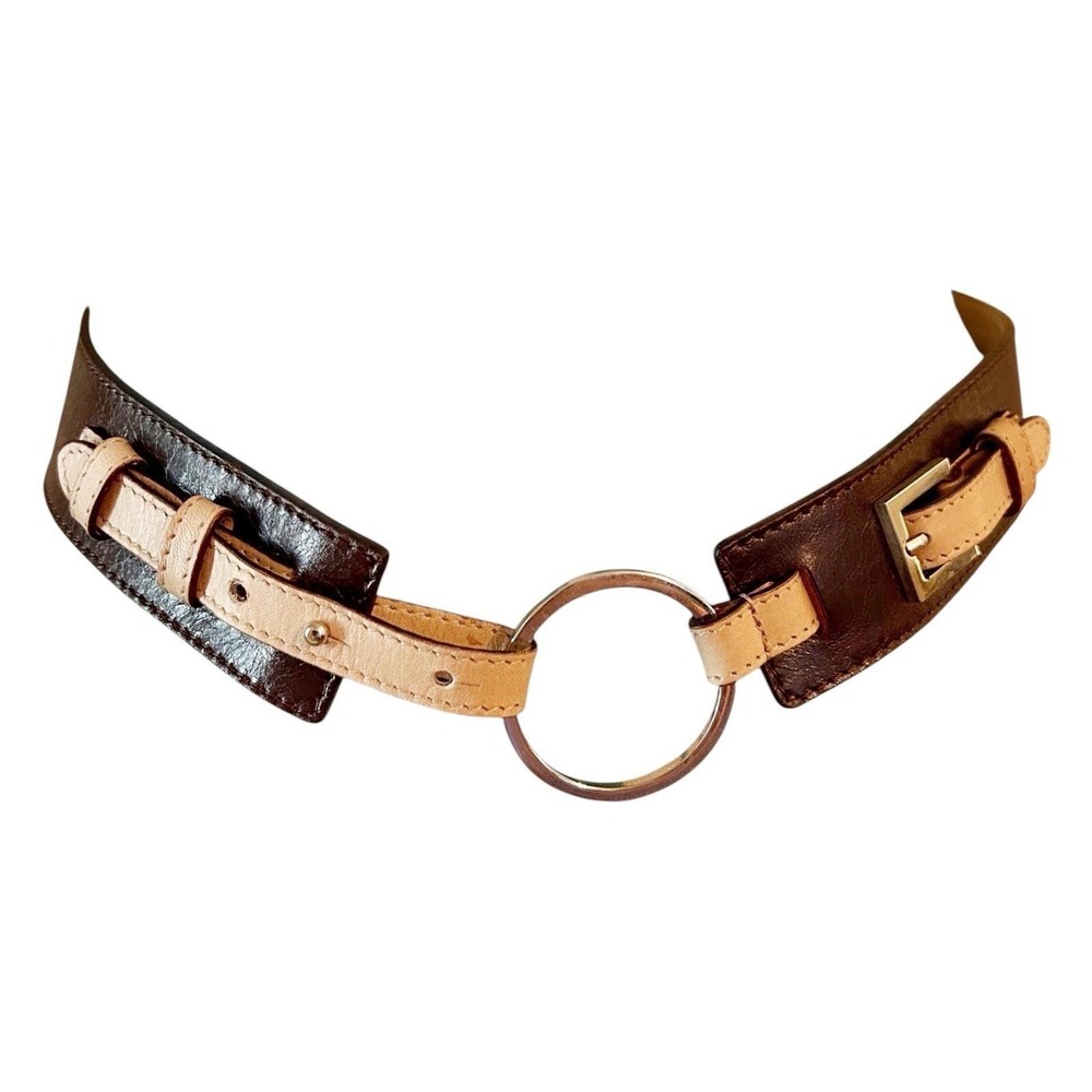 Dark Brown Silver Leather Belt Old Money Y2K Modern Boho Chain Circle Small